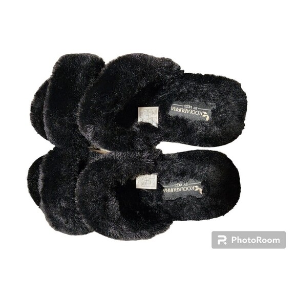 Koolaburra by UGG Fuzz-On Platform Slide Sandals Slippers Faux Fur Size 9 Black. - Picture 6 of 9